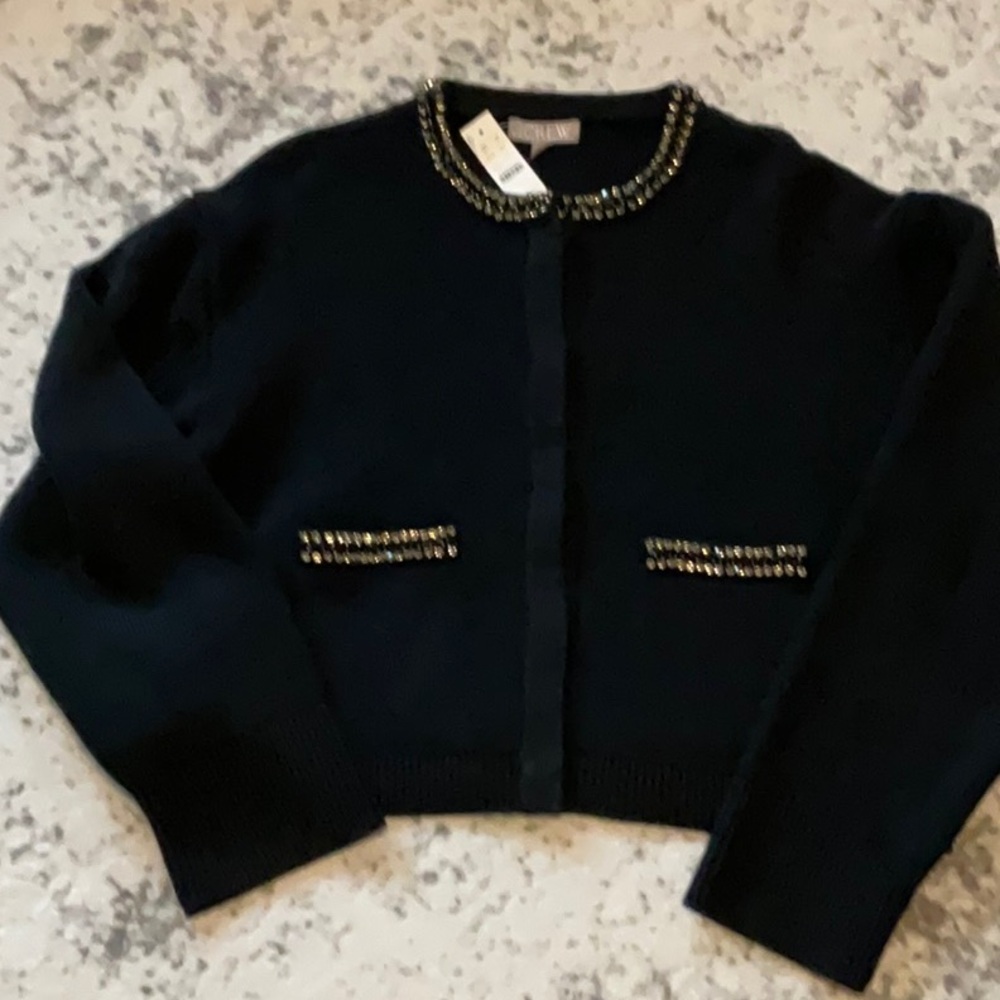 J Crew New relaxed Emilie sweater lady jacket with jewel trim